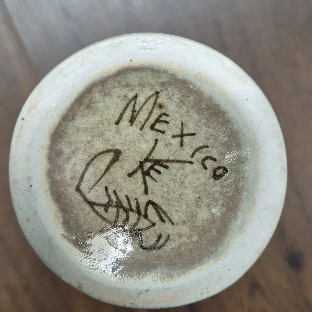 Tonala Vase Ken Edwards, Signed. Flowers Bird And Butterfly.